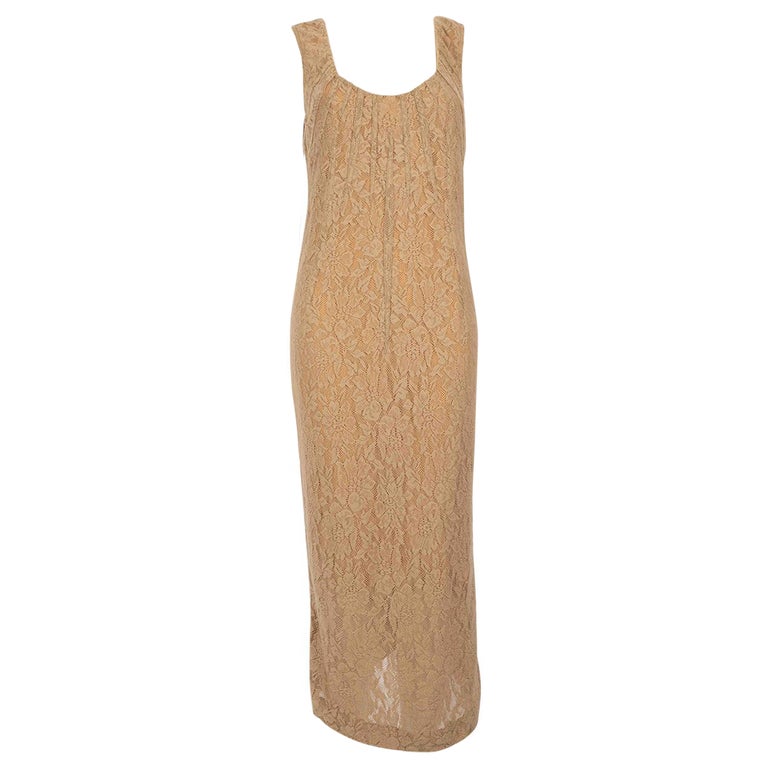 beige lace midi dresses Cotton boho ruffle maxi dress (M) – Lucky's Vintage main image 1