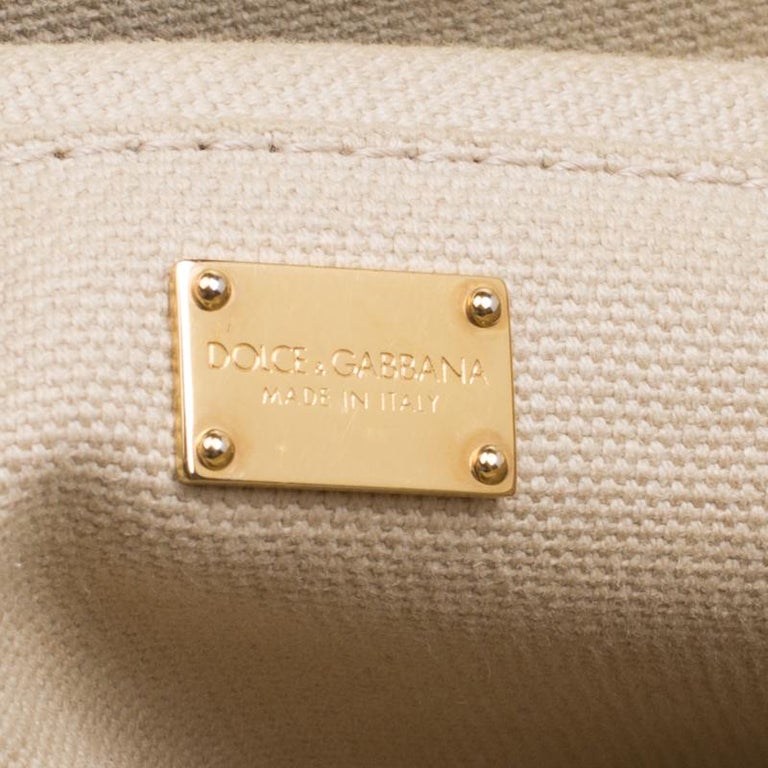 Dolce and Gabbana Beige Woven Leather Padlock Top Handle Bag For Sale ...
