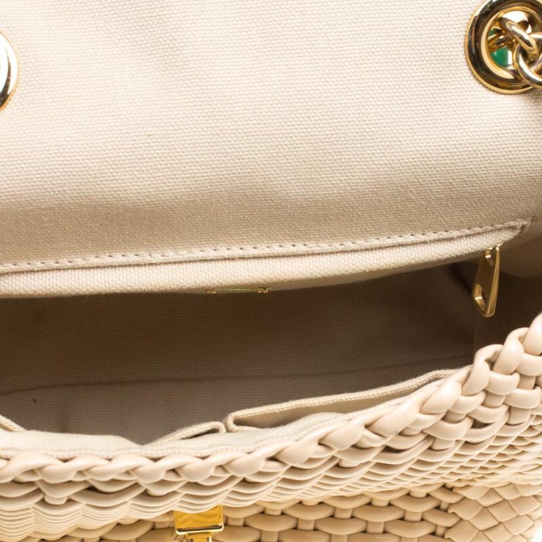 Dolce and Gabbana Beige Woven Leather Padlock Top Handle Bag For Sale ...