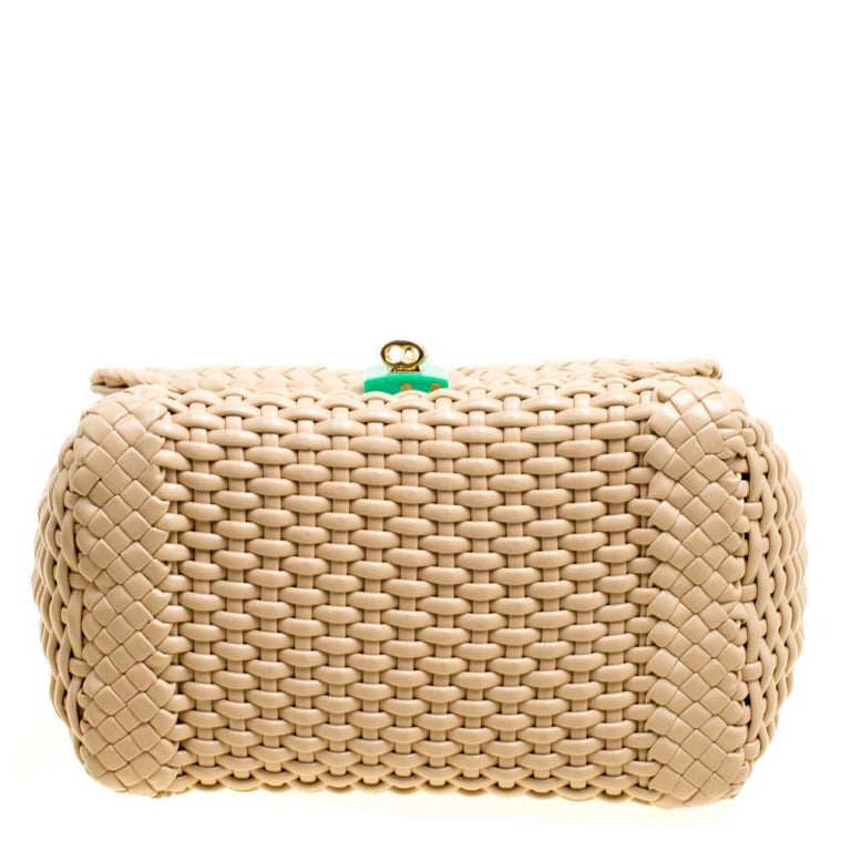 Dolce and Gabbana Beige Woven Leather Padlock Top Handle Bag For Sale ...