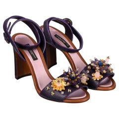 Dolce & Gabbana - Bejeweled Floral Pearls Sandals Purple