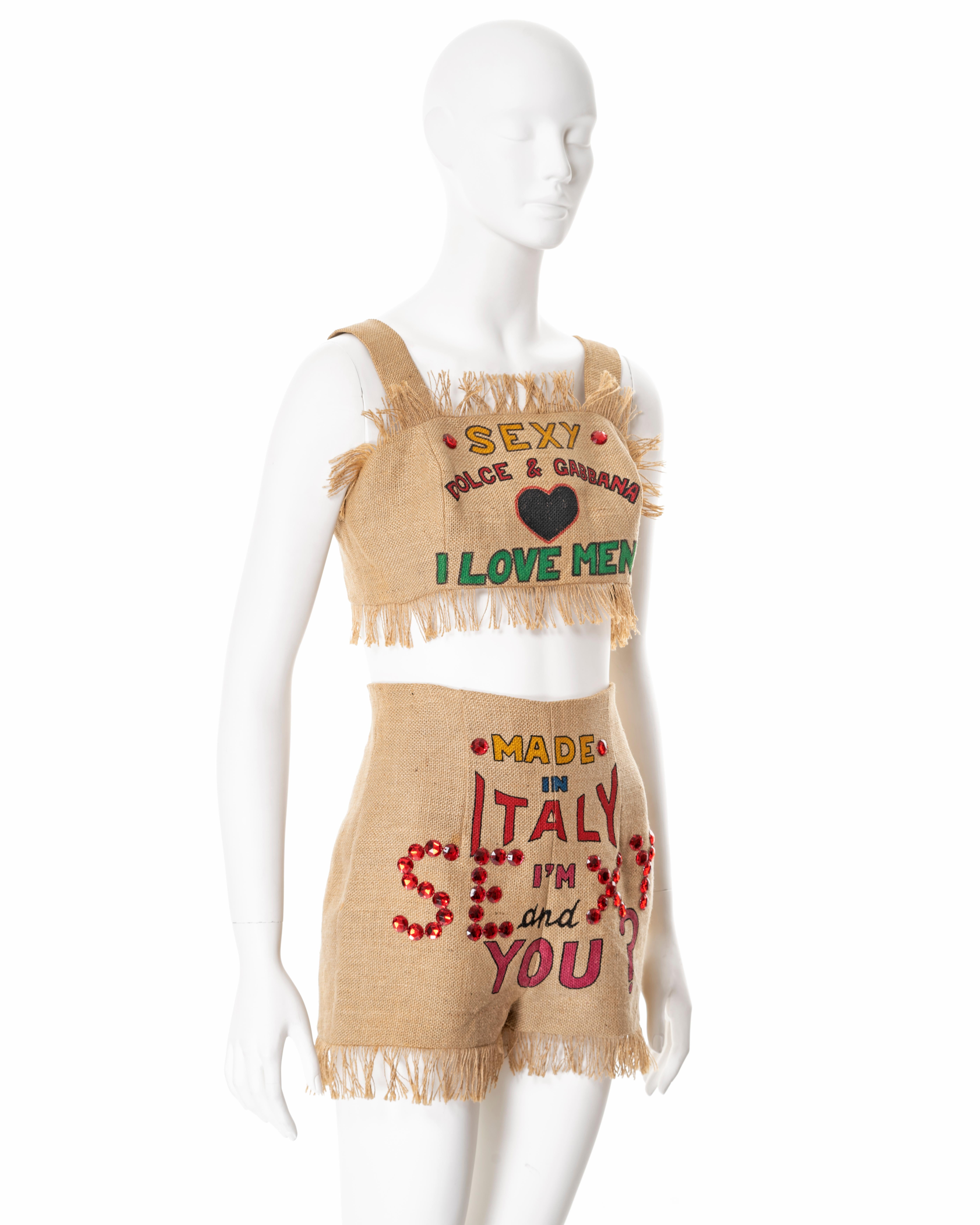 Dolce & Gabbana bejewelled hand-painted jute two piece set , ss 1992 For Sale 1