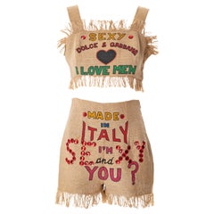Dolce & Gabbana, set due pezzi in juta ingioiellata e dipinta a mano, ss 1992
