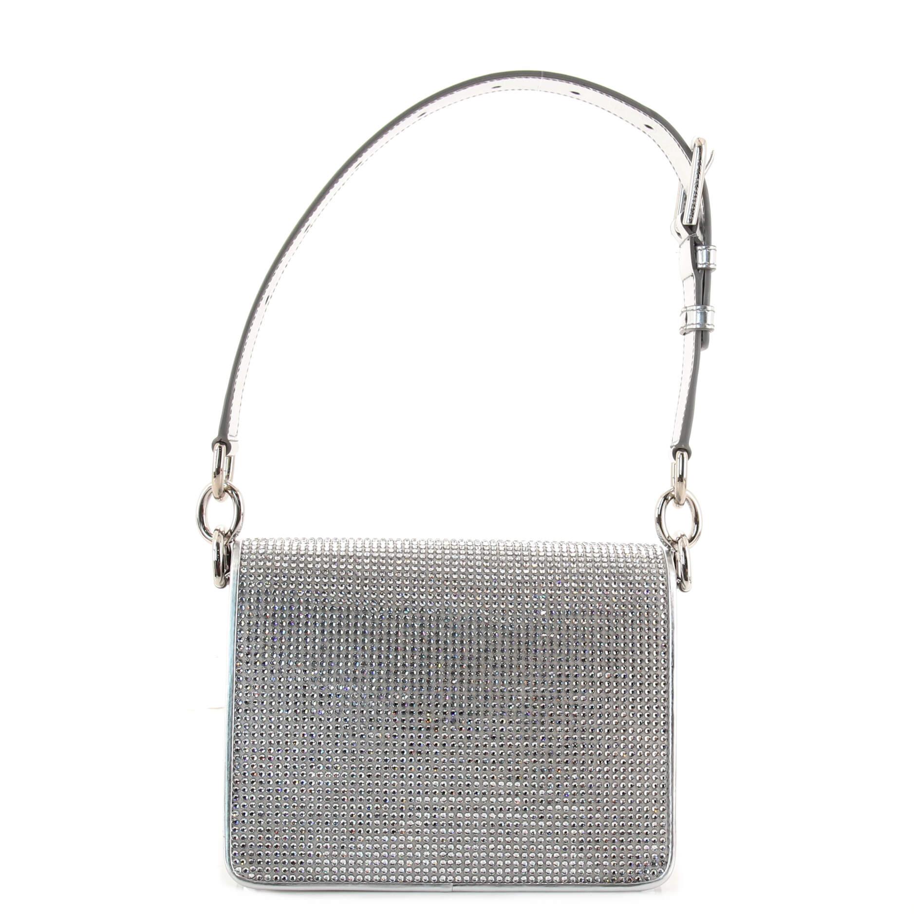 Dolce & Gabbana Bella Cubo Flap Bag Crystal Embellished Leather Small In Good Condition In NY, NY