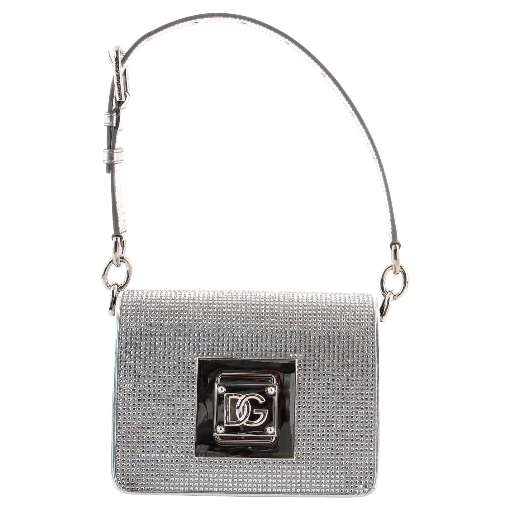 Dolce & Gabbana Bella Cubo Flap Bag Crystal Embellished Leather Small