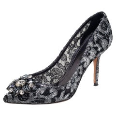 Dolce & Gabbana Bellucci Lace Crystal Embellished Pointed Toe Pumps Size 37