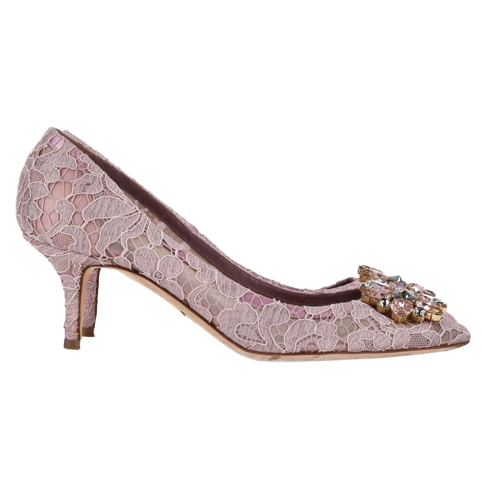 Dolce & Gabbana Bellucci Lace & Crystal Embellished Pumps In Excellent Condition In London, GB