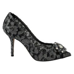 Dolce & Gabbana Bellucci Pumps Shoes Black and Gray Lace Crystal heels