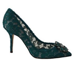 Dolce & Gabbana Bellucci Pumps Shoes Green Lace Crystals Heels