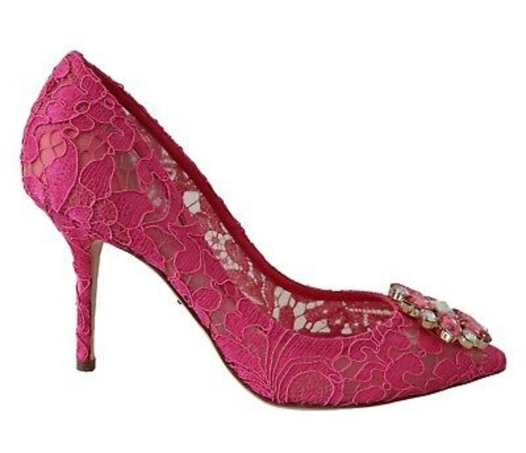 Dolce and Gabbana Bellucci Pumps Shoes Pink Lace Crystal Heels at 1stDibs