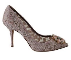 Dolce & Gabbana Bellucci Pumps Shoes Purple Lace Crystals Heels