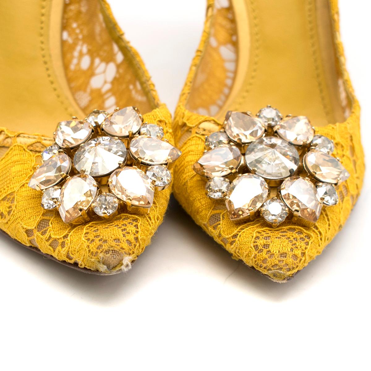 Women's Dolce & Gabbana Bellucci Taormina Yellow Lace Pumps - Current Season SIZE 37.5