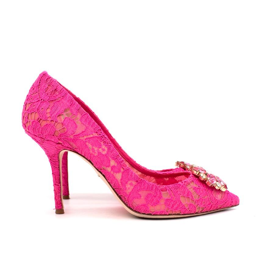 Dolce & Gabbana Belluci Taormina Pink Lace Embellished Pumps - US 9.5 In Excellent Condition For Sale In London, GB