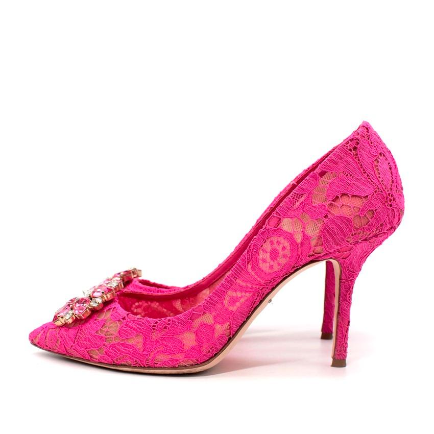 Dolce & Gabbana Belluci Taormina Pink Lace Embellished Pumps - US 9.5 For Sale 1