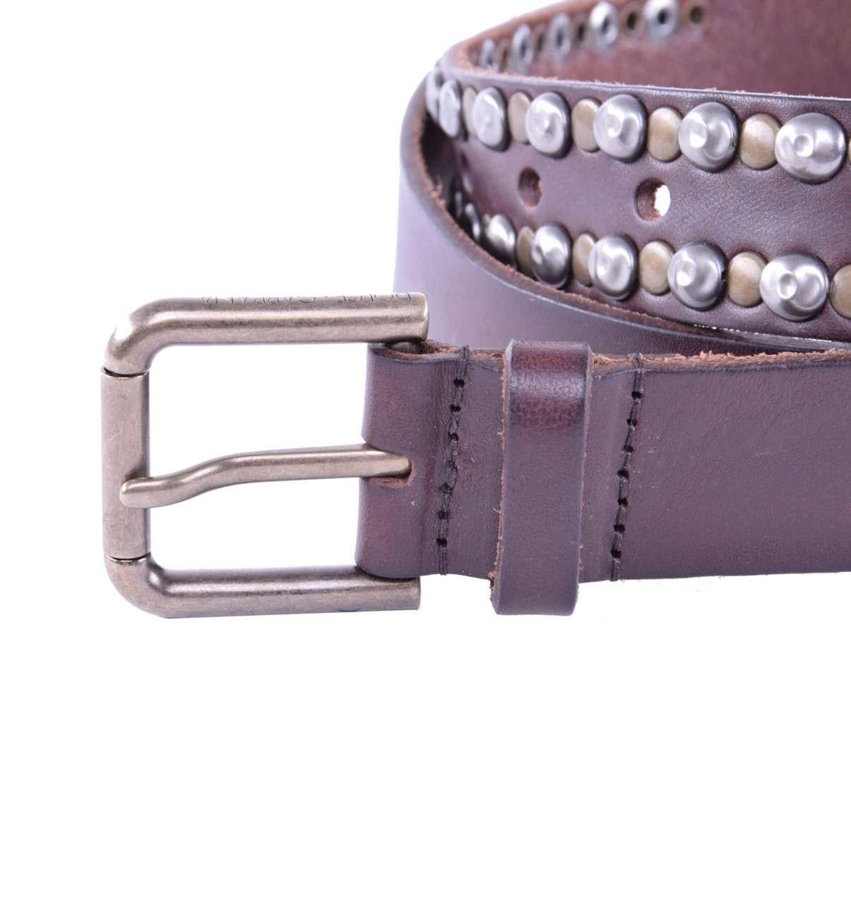 - Belt with studs by DOLCE&GABBANA Black Label - MADE IN ITALY - New with Dustbag - Model: BC3584-A1822 - Material: 100% Calf Leather - Width: 2,8 cm - Color: Dark Brown - Measurements (appr. values) - Buckle to the first hole / Buckle to the last