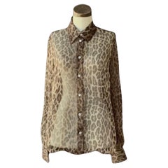 DOLCE & GABBANA Bergdorf Goodman Y2K Leopard Sheer SILK Button Up Blouse 46