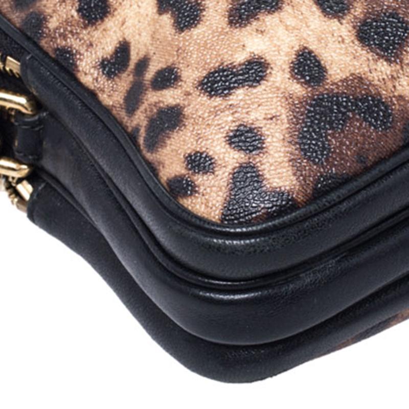 Women's Dolce & Gabbana Bicolor Leopard Print Coated Canvas Triple Zip Shoulder Bag