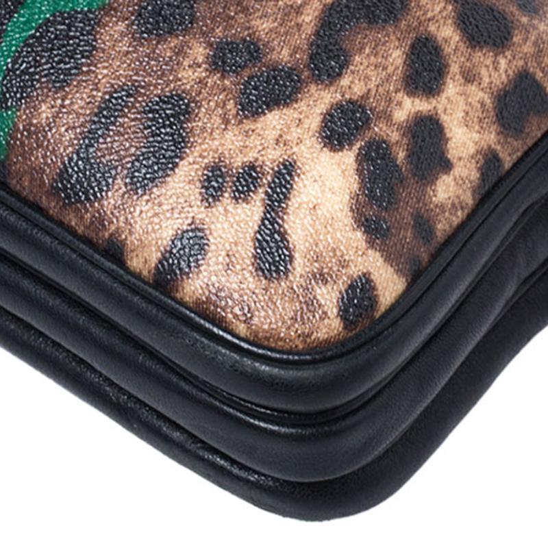 Dolce & Gabbana Bicolor Leopard Print Coated Canvas Triple Zip Shoulder Bag 1
