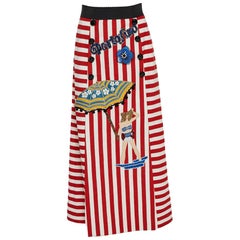 Dolce & Gabbana Bicolor Striped Cotton Embellished Maxi Skirt S