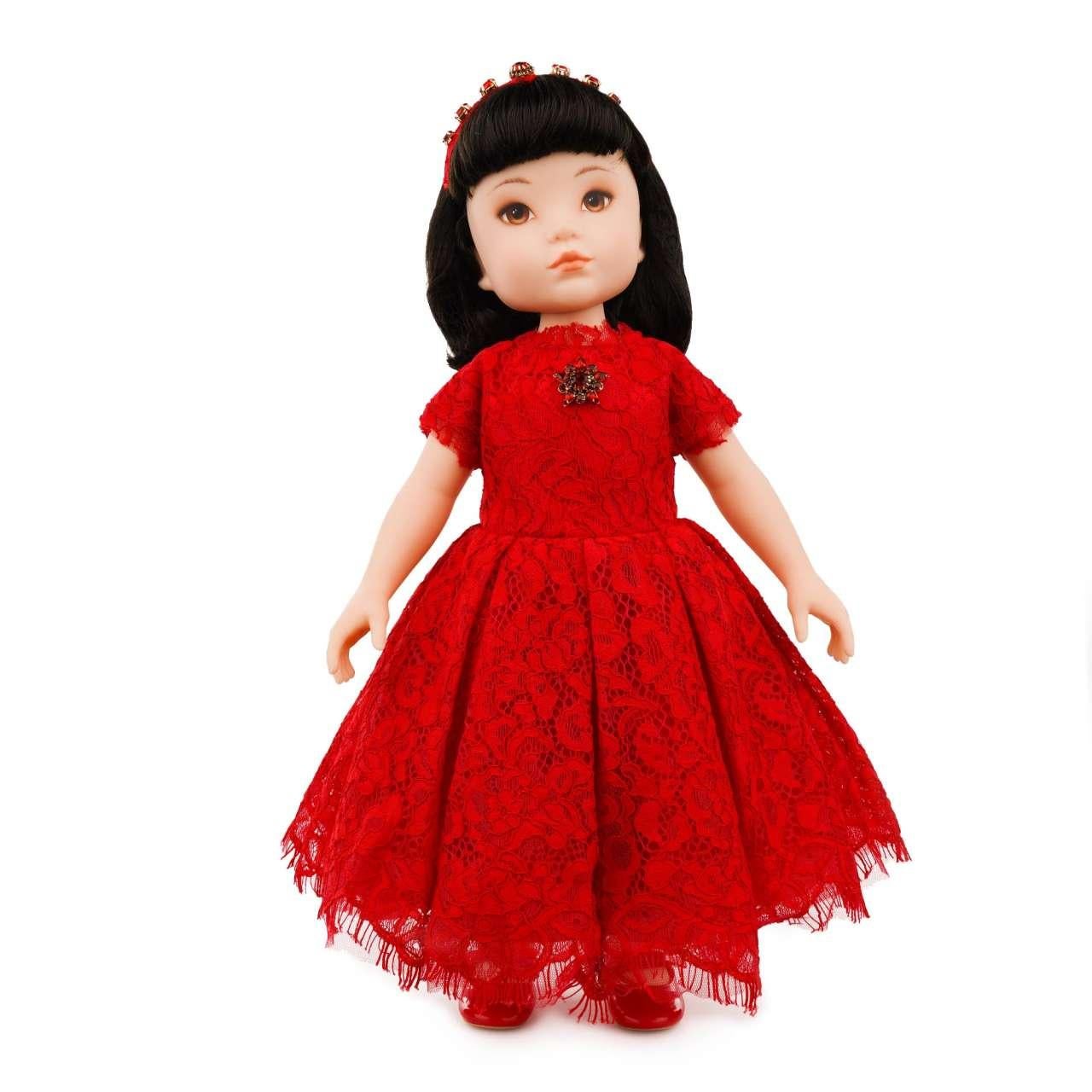 - Big Doll with hairband, crystal brooch and red lace dress by DOLCE & GABBANA - Former RRP: EUR 650 - New with Box - MADE IN ITALY - Red lace dress - Silky underwear - Model: LCJA18-G7VAW-S9000 - Material: Rayon 40%, Nylon 30%, Polyester 30% -
