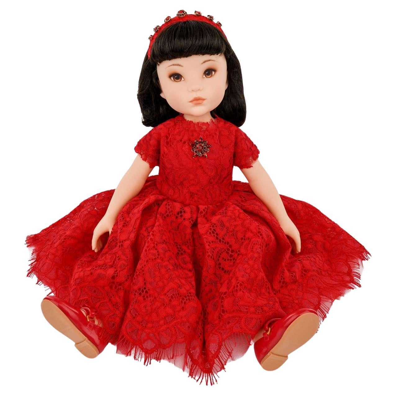 Dolce & Gabbana - Big Doll with Crystal Hairband Brooch and Red Lace Dress For Sale