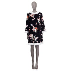 DOLCE & GABBANA black 2018 VELVET CHERUB PRINT CROCHET TRIM Dress 44 L