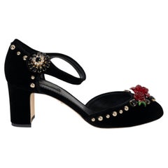 DOLCE & GABBANA black 2019 VALLY ROSE EMBELLISHED VELVET Pumps Shoes 39