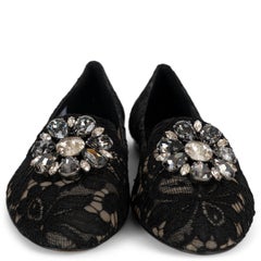 DOLCE & GABBANA black 2023 VALLY CRYSTAL TAORMINA LACE Ballet Flats Shoes 39