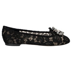 DOLCE & GABBANA black 2023 VALLY CRYSTAL TAORMINA LACE Ballet Flats Shoes 39