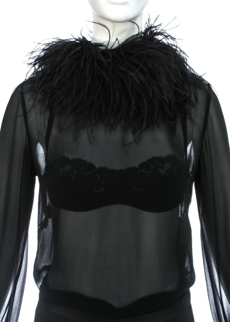 Women's Dolce & Gabbana black 3-piece ensemble with ostrich feathers, A/W 1995 For Sale