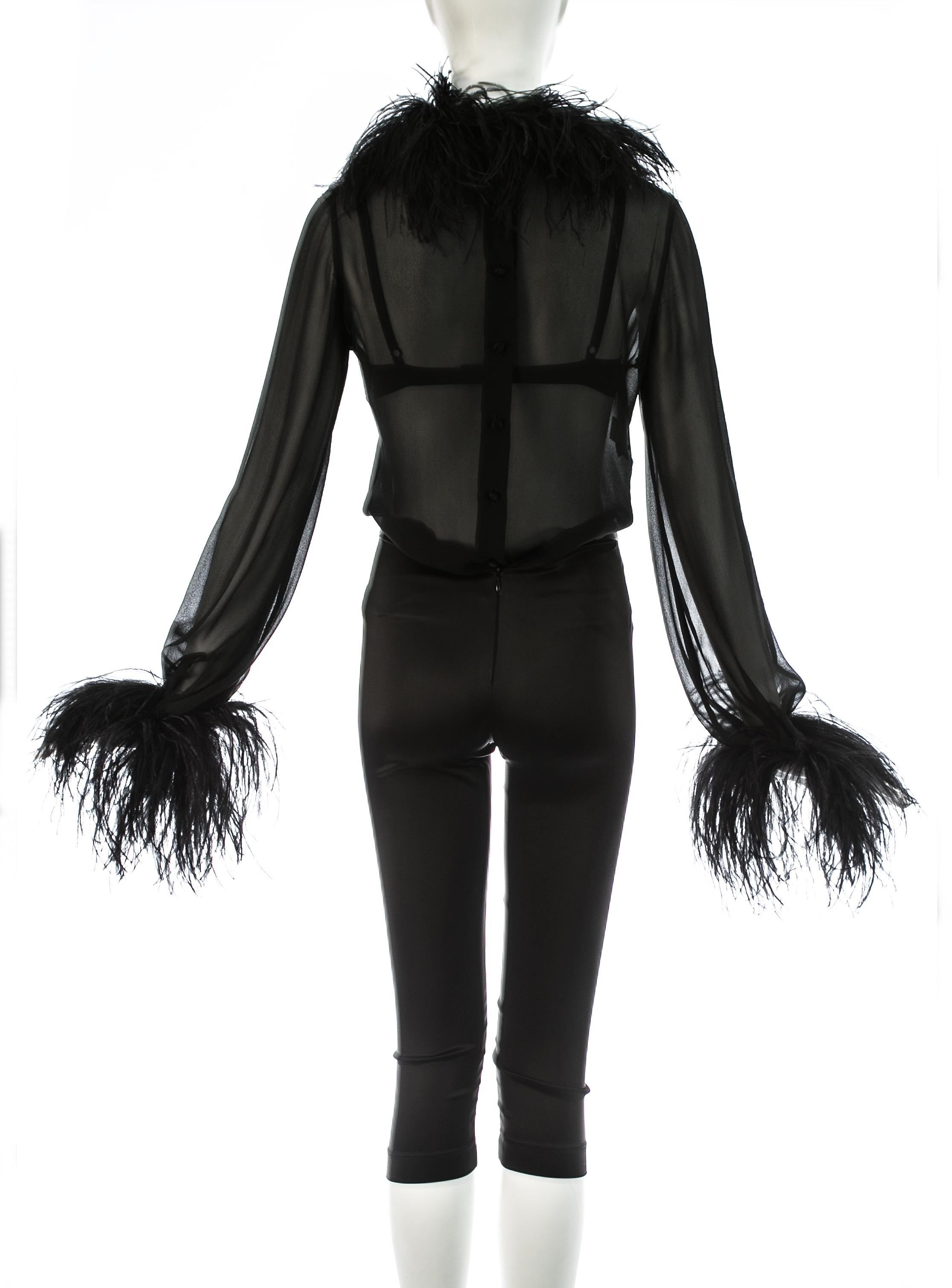 Women's Dolce & Gabbana black 3-piece ensemble with ostrich feathers, A/W 1995