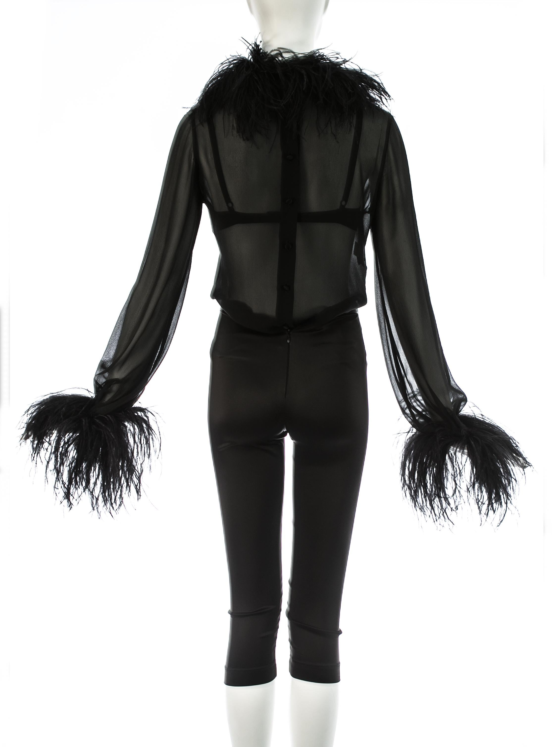 Women's Dolce & Gabbana black 3-piece ensemble with ostrich feathers, A/W 1995 For Sale