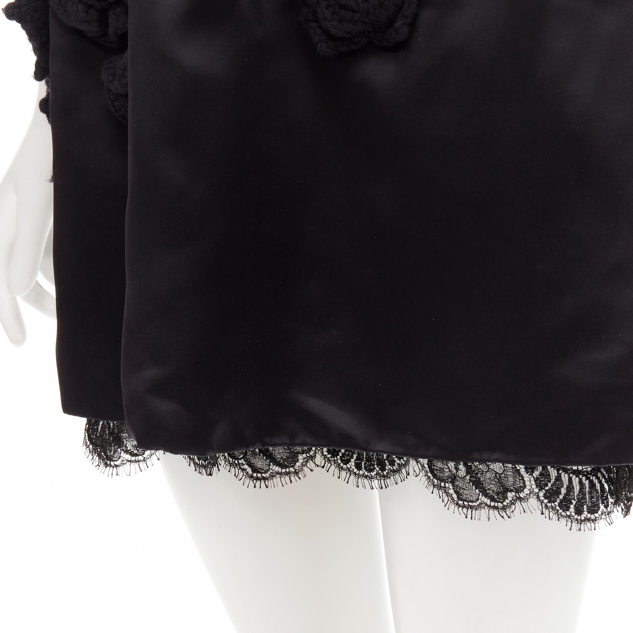 DOLCE GABBANA black 3D wool flower applique lace trimmed dress IT38 XS For Sale 2
