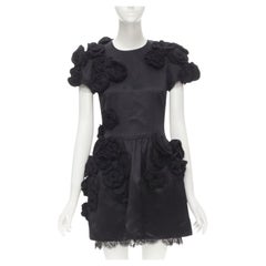 DOLCE GABBANA black 3D wool flower applique lace trimmed dress IT38 XS