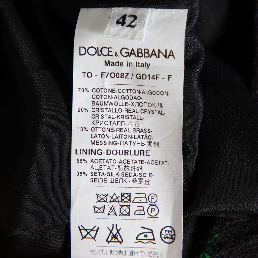 Women's Dolce & Gabbana Black Acacia Printed Cotton Crystal Embellished Tunic Top M