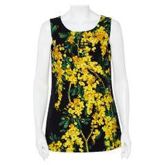 Dolce & Gabbana Black Acacia Printed Cotton Crystal Embellished Tunic Top M