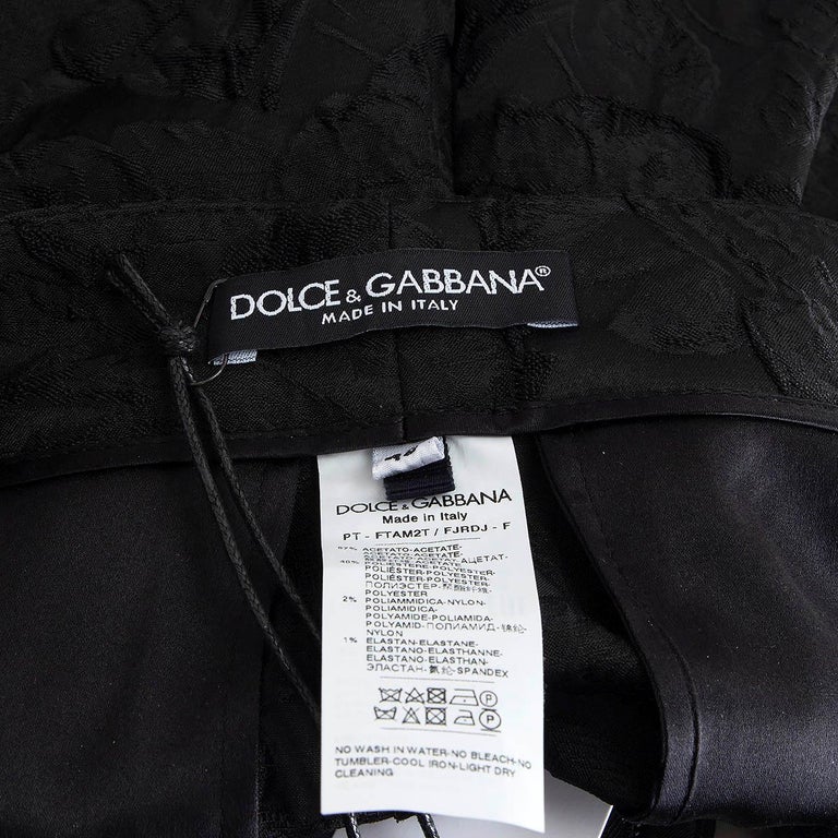 DOLCE & GABBANA black acetate JACQUARD Dress Pants 42 M For Sale 1