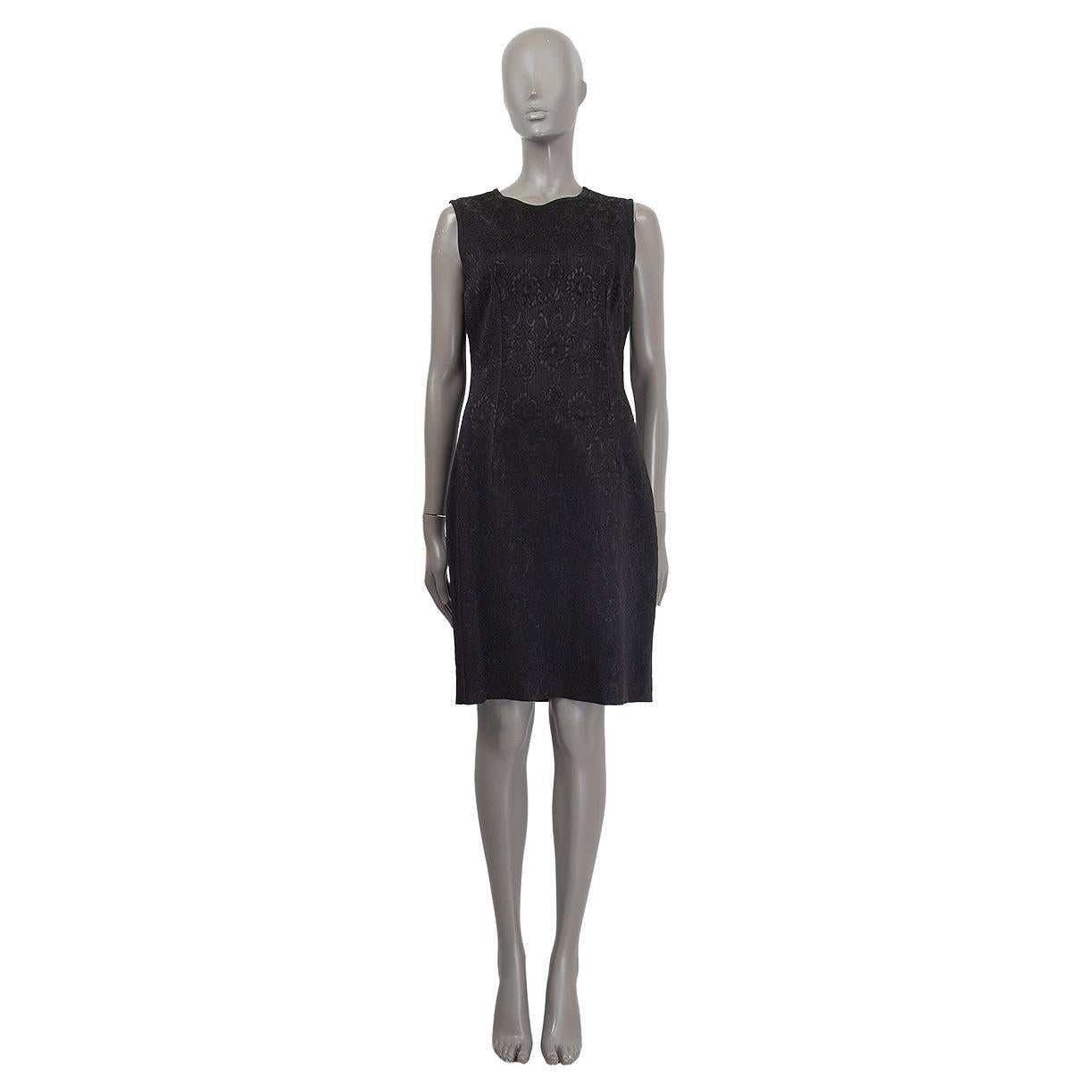DOLCE & GABBANA black acetate SLEEVELESS JACQUARD SHEATH Dress 46 XL