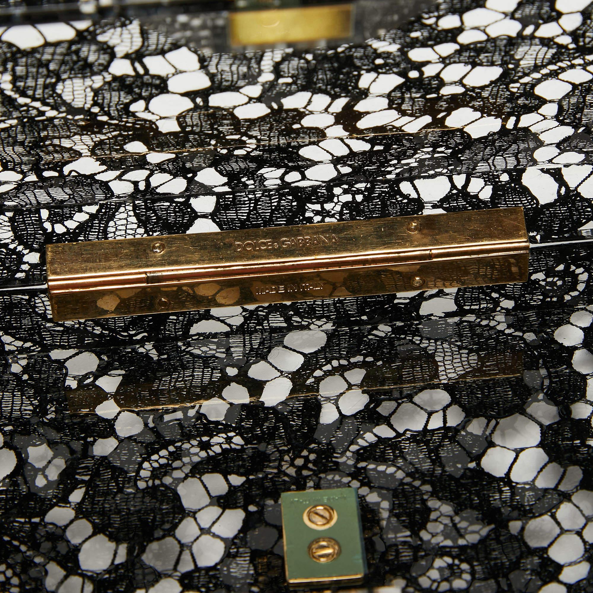 Women's Dolce & Gabbana Black Acrylic Lace Dolce Box Clutch For Sale