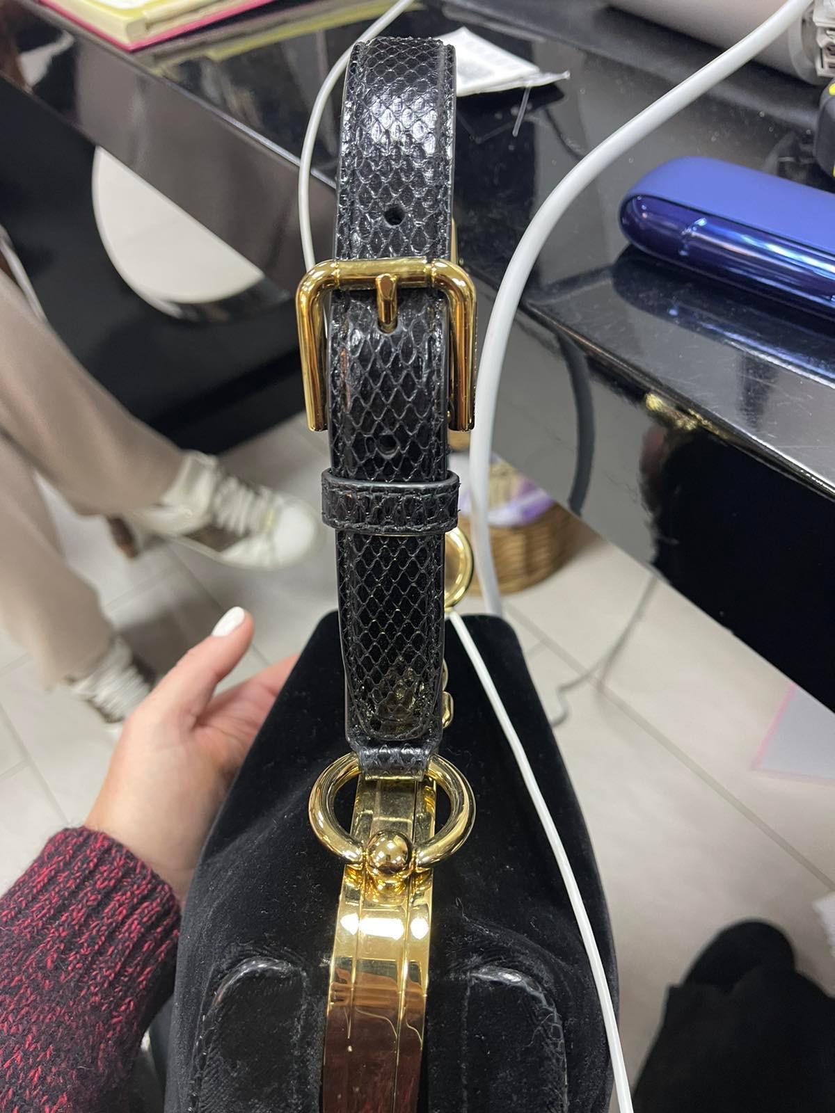 Dolce & Gabbana Black Agata Runway Velvet Python Bag For Sale 4