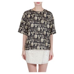 Dolce 
Gabbana Top a maniche corte in seta stampata con chiave a dadi nera e beige M.