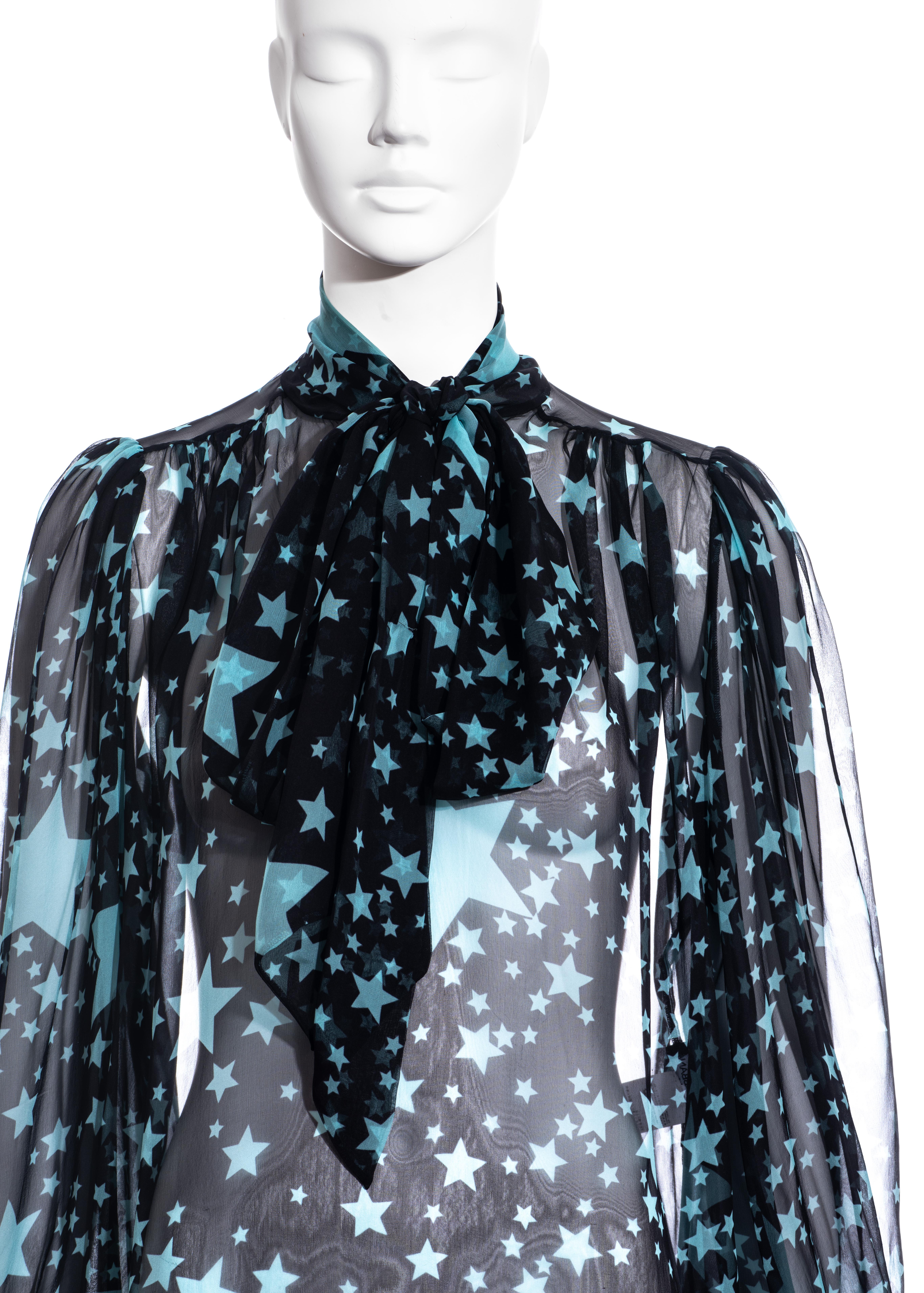 Black Dolce & Gabbana black and blue star print silk chiffon poet blouse, fw 2011