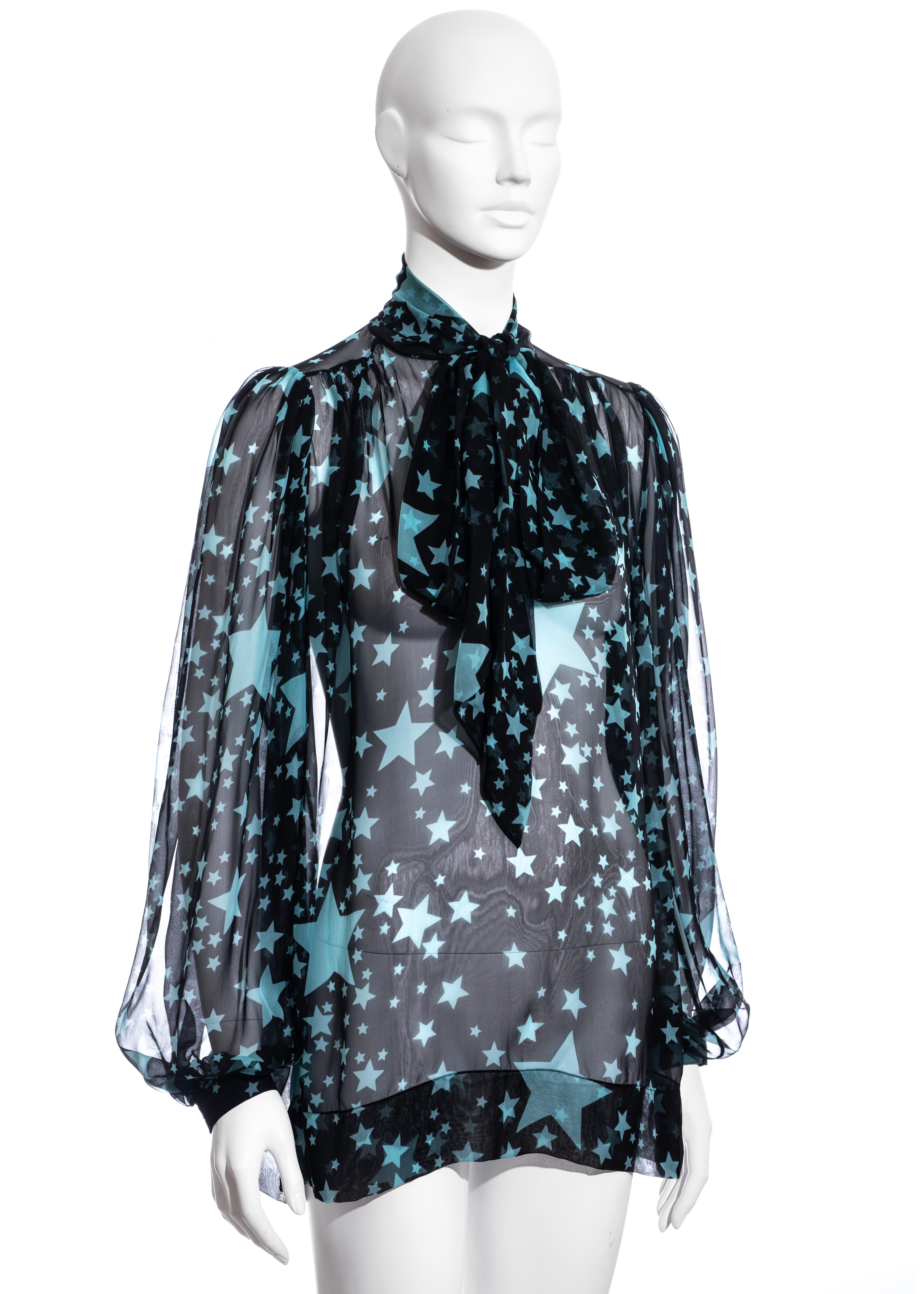 Women's Dolce & Gabbana black and blue star print silk chiffon poet blouse, fw 2011