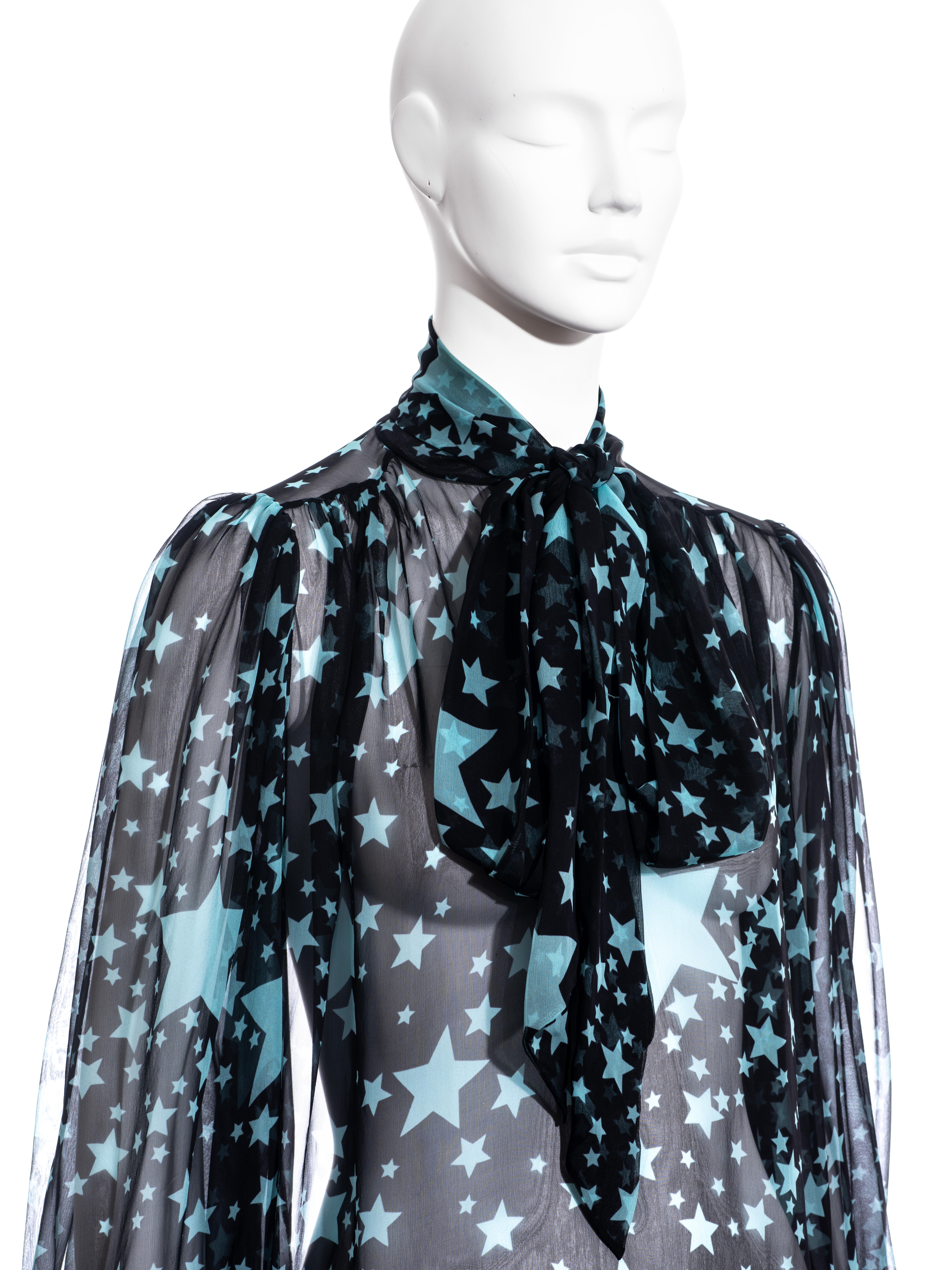 Dolce & Gabbana black and blue star print silk chiffon poet blouse, fw 2011 1
