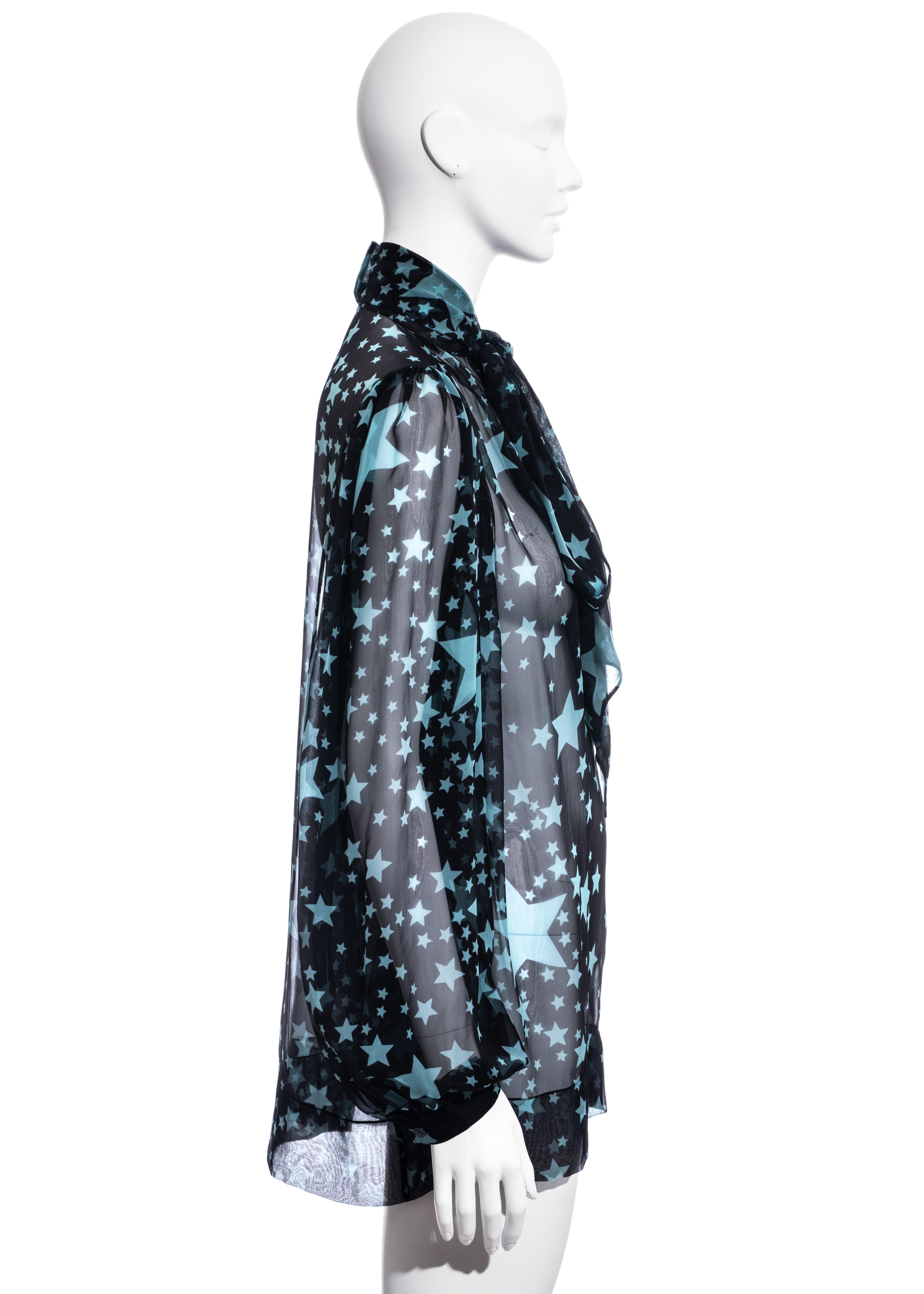 Dolce & Gabbana black and blue star print silk chiffon poet blouse, fw 2011 2