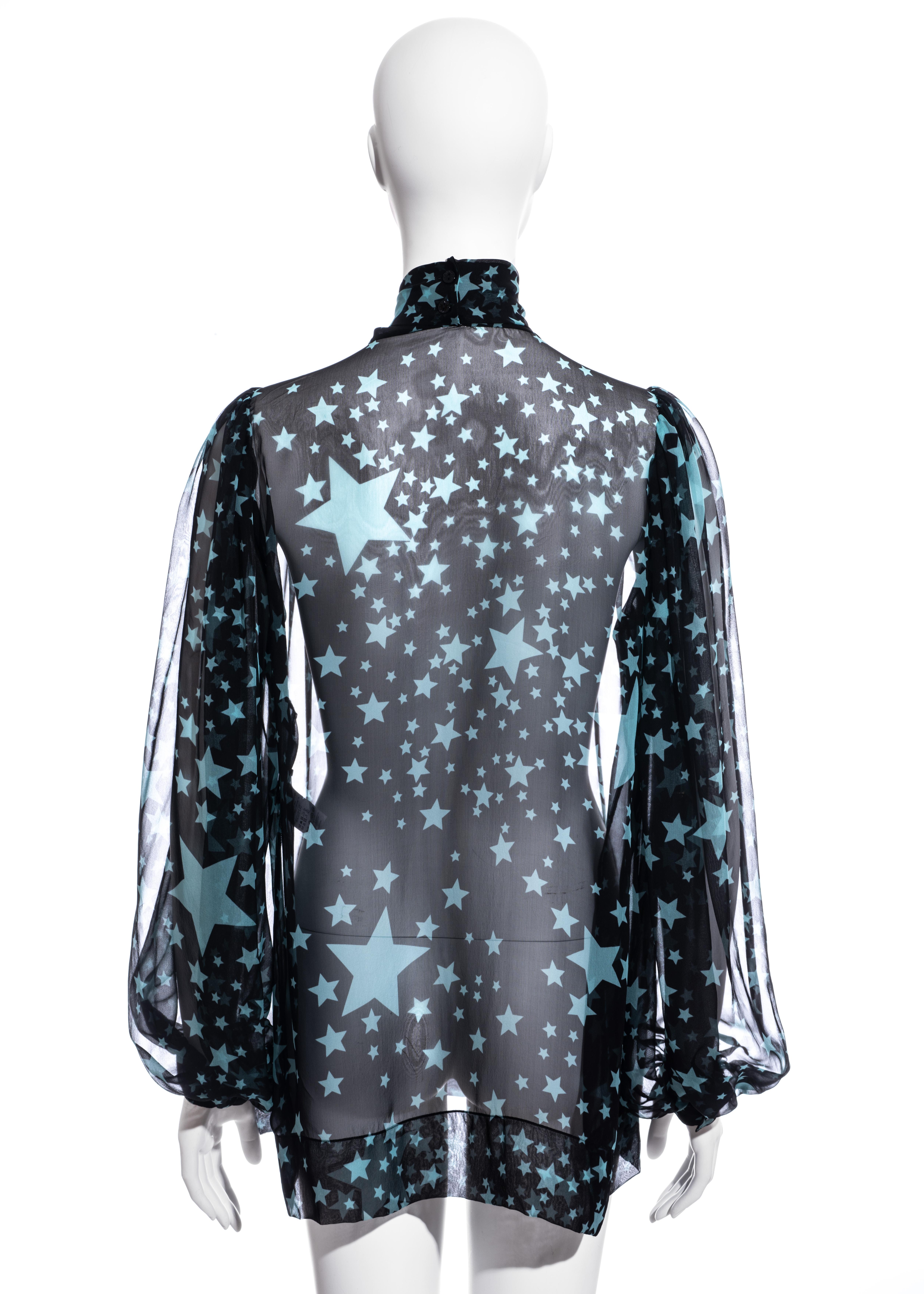 Dolce & Gabbana black and blue star print silk chiffon poet blouse, fw 2011 3