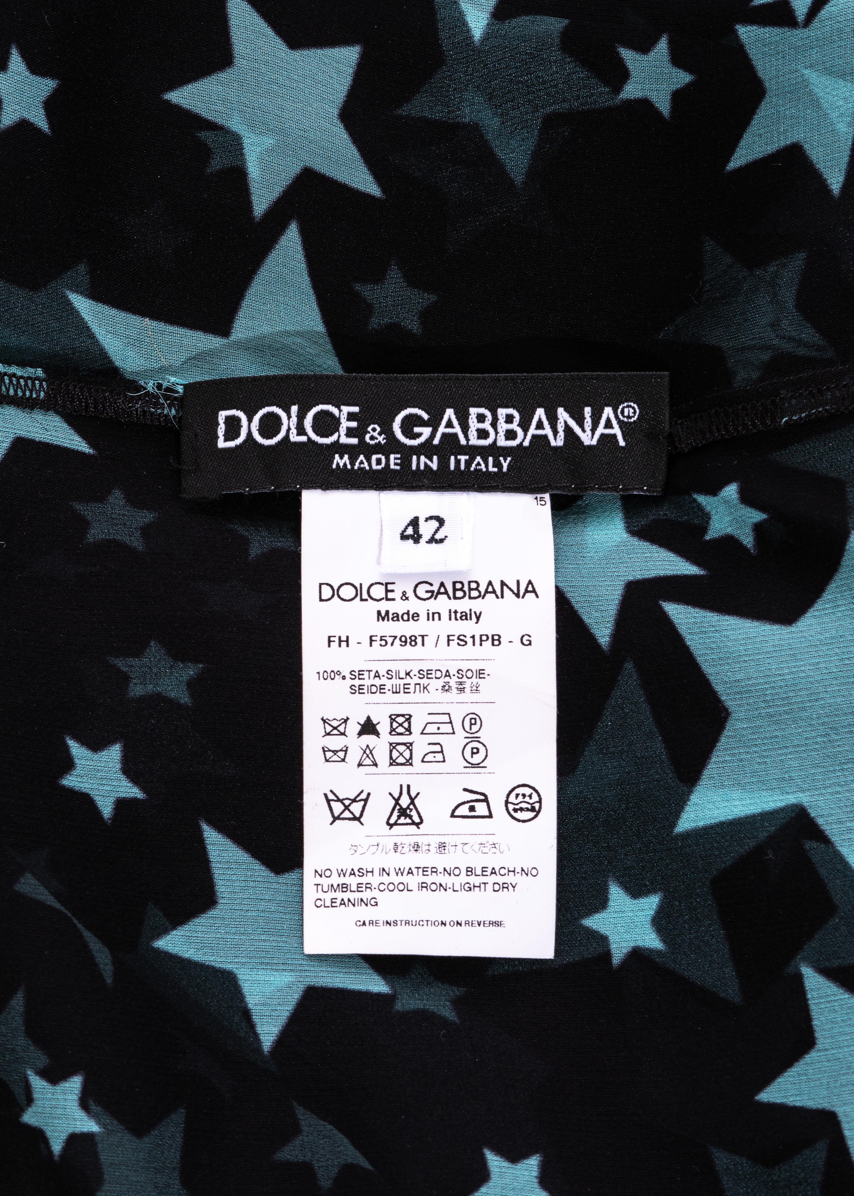 Dolce & Gabbana black and blue star print silk chiffon poet blouse, fw 2011 4