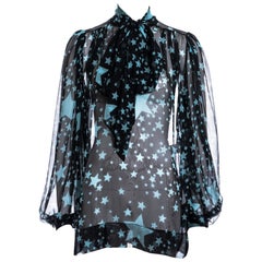 Dolce & Gabbana black and blue star print silk chiffon poet blouse, fw 2011
