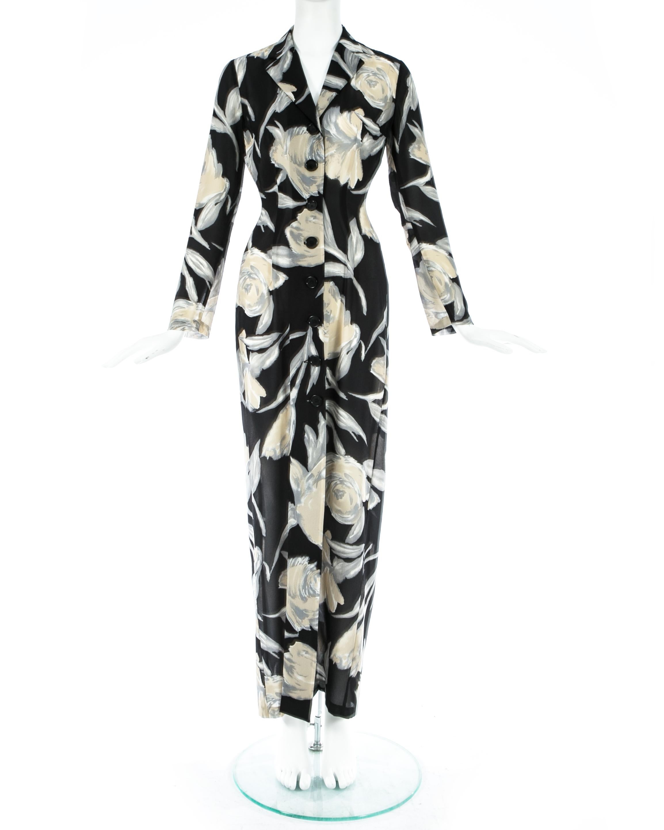 Dolce & Gabbana black and cream silk floral shirt dress

Spring-Summer 1997