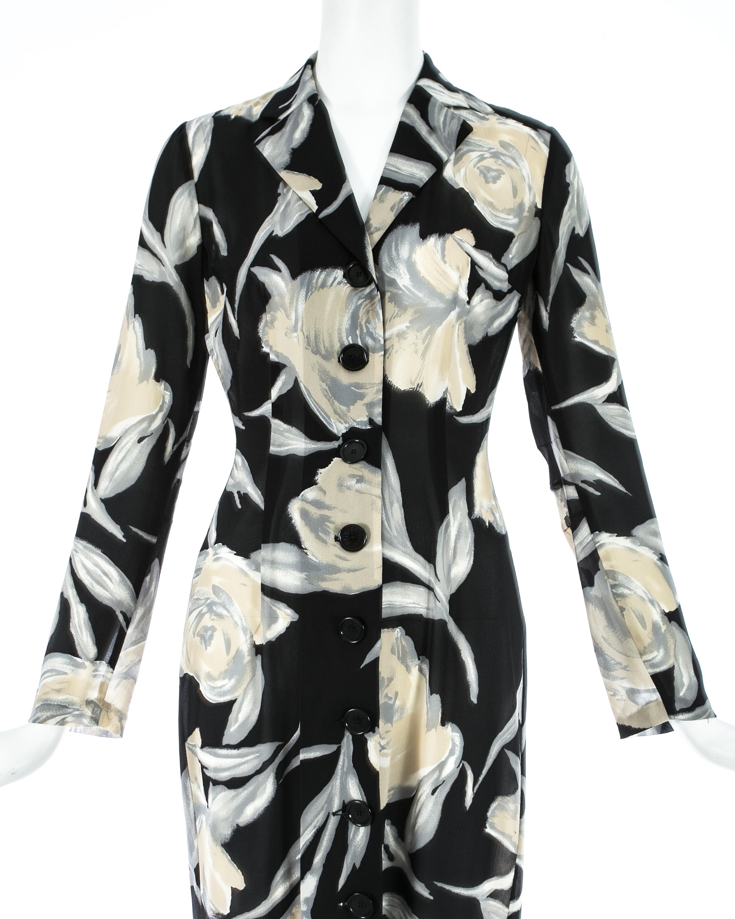 Dolce & Gabbana vestido camisero floral de seda negro y crema, S/S 1997 Negro en venta